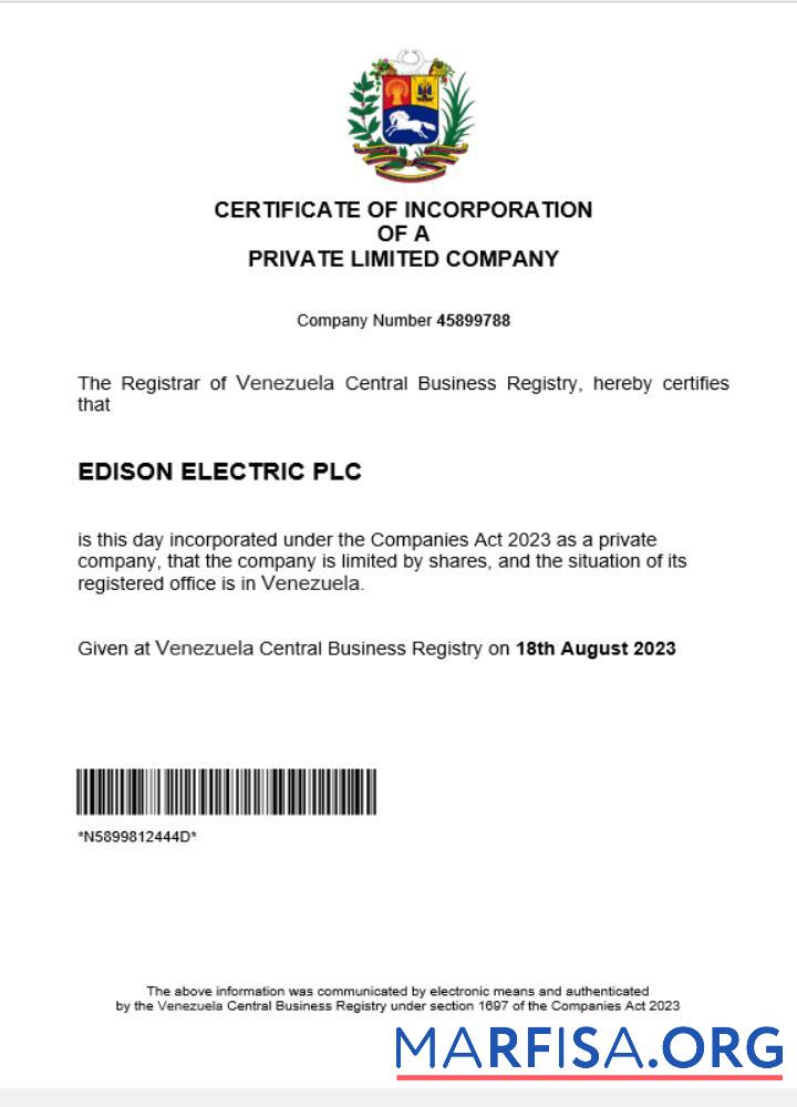 Printable Venezuela business registration certificate Word and PDF template